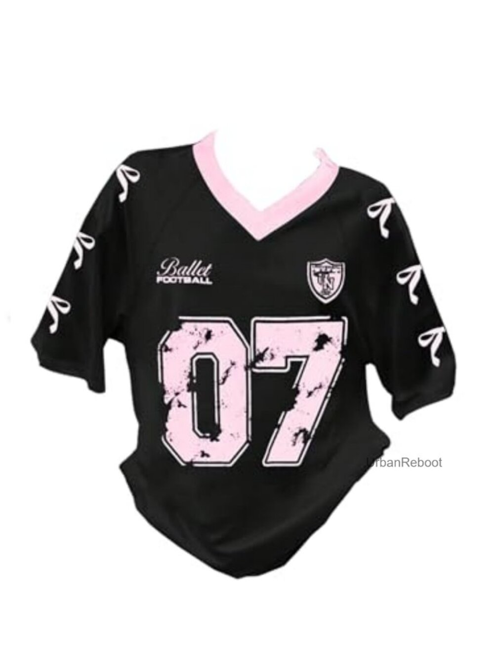 Girls Y2K Oversized Graphic Number Print Jersey Tee V-Neck Short Sleeve
